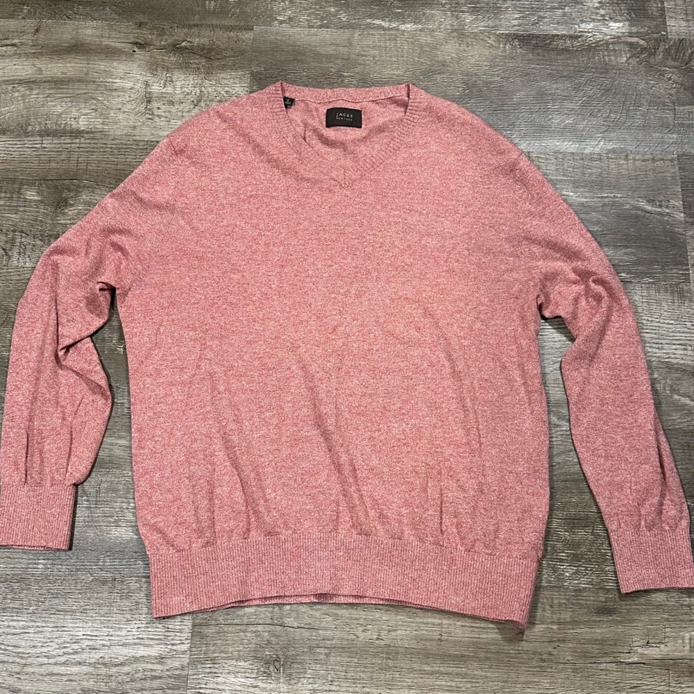 Jachs New York Mens Red Linen Cotton Blend V-Neck Sweater J19A-767-LS4 Large